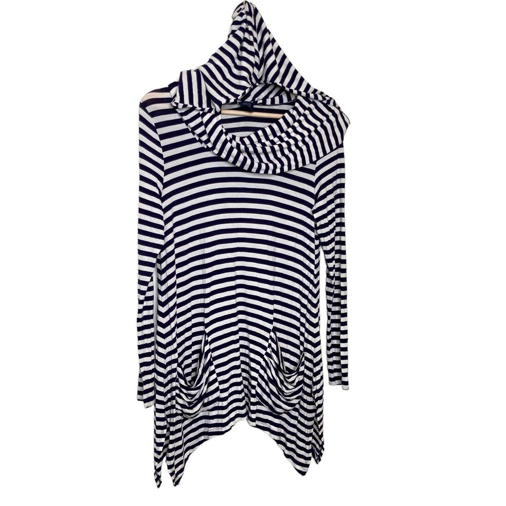 Saks Fifth Avenue Navy Blue White Striped Pullover Hoodie Women's Size Small S
